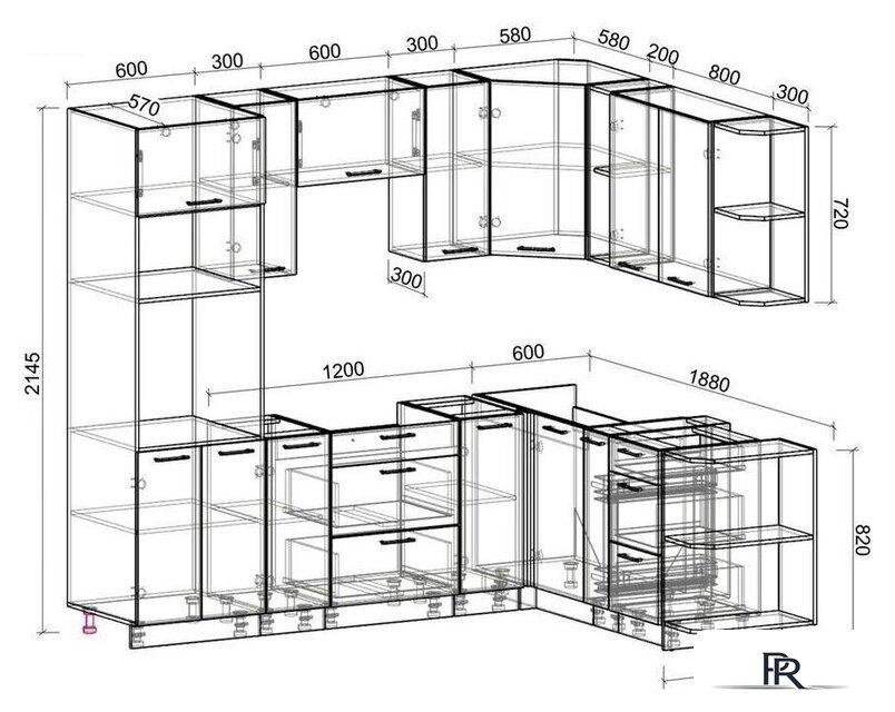 Готовая кухня Интерлиния Мила Лайт 1.88x2.4 правая без столешницы (серебристый/антрацит) - Изображение №2 — Интернет-магазин ПроЗаказ
