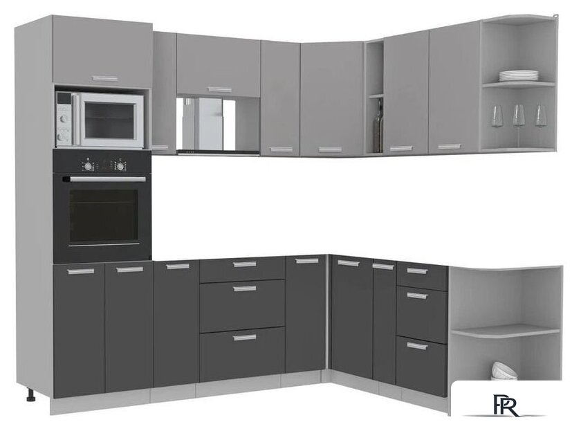 Готовая кухня Интерлиния Мила Лайт 1.88x2.4 правая без столешницы (серебристый/антрацит) - Изображение №1 — Интернет-магазин ПроЗаказ