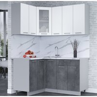 Готовая кухня Интерлиния Мила 12x15 (белый платинум/бетон портленд/белый гранит) - Превью изображения №2 — Интернет-магазин ПроЗаказ