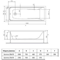 Ванна Alba Spa Gamma 170x70 (с ножками и экраном) - Превью изображения №3 — Интернет-магазин ПроЗаказ