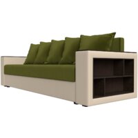 Диван Лига диванов Дубай Лайт полки справа 114327 (микровельвет зеленый/экокожа бежевый) - Превью изображения №3 — Интернет-магазин ПроЗаказ