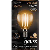 Светодиодная лампочка Gauss LED Filament Globe E14 7 Вт 2700 К 105801107 - Превью изображения №2 — Интернет-магазин ПроЗаказ