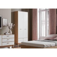 Шкаф распашной Мебельград Калгари 2дв 2ящ 80.5x58x220 (дуб натуральный светлый/белый матовый) - Превью изображения №2 — Интернет-магазин ПроЗаказ