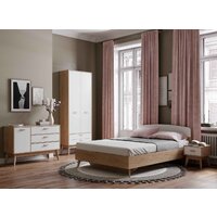 Шкаф распашной Мебельград Калгари 2дв 2ящ 80.5x58x220 (дуб натуральный светлый/белый матовый) - Превью изображения №3 — Интернет-магазин ПроЗаказ