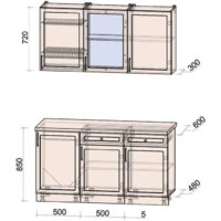 Готовая кухня Интерлиния Тренд 1.5А (мята/мята/дуб бунратти) - Превью изображения №3 — Интернет-магазин ПроЗаказ