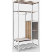 Стеллаж Hype Mebel Босс 120x200 (белый/дуб галифакс натуральный/велюр серый) - Превью изображения №1 — Интернет-магазин ПроЗаказ