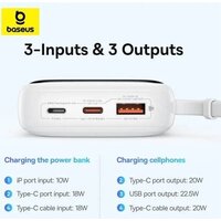 Внешний аккумулятор Baseus Qpow Pro+ Digital Display Fast Charge 22.5W 10000mAh (белый) - Превью изображения №5 — Интернет-магазин ПроЗаказ