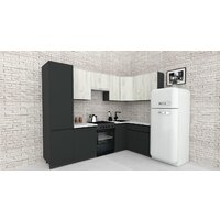 Готовая кухня ВерсоМебель Эко-8 1.4x2.7 правая (дуб крафт белый/антрацит/ст.мрамор итальянский) - Превью изображения №2 — Интернет-магазин ПроЗаказ