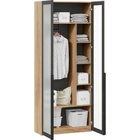 Шкаф-пенал Трия Порто СМ-393.07.226 с 2 дверями со стеклом (яблоня беллуно/графит/стекло сатин черное) - Превью изображения №3 — Интернет-магазин ПроЗаказ