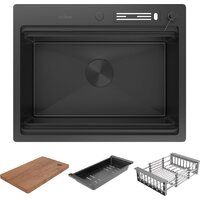 Кухонная мойка Roxen Stage 560250-60B PVD графит (c держателем для ножей, двумя коландерами, разделочной доской и дозатором) - Превью изображения №3 — Интернет-магазин ПроЗаказ