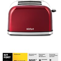 Тостер Kitfort KT-2036-1 (красный) - Превью изображения №2 — Интернет-магазин ПроЗаказ