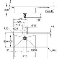 Кухонная мойка Grohe K1000 80-S 116/52 1.0 lh 31581SD1 (левая) - Превью изображения №3 — Интернет-магазин ПроЗаказ
