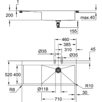 Кухонная мойка Grohe K1000 80-S 116/52 1.0 rh 31582SD1 (правая) - Превью изображения №3 — Интернет-магазин ПроЗаказ
