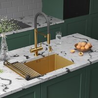Кухонная мойка Roxen Uno 560210-54-GS PVD золотая/текстурная (с ролл-матом и дозатором) - Превью изображения №2 — Интернет-магазин ПроЗаказ
