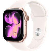 Apple Watch Series 11 42 мм (алюминиевый корпус, розовое золото/легкие румяна, спортивный силиконовый ремешок S/M)