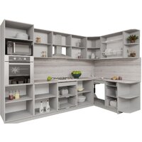 Готовая кухня Интерлиния Мила Gloss 1.68x3.0 правая (керамика/керамика/травертин серый) - Превью изображения №2 — Интернет-магазин ПроЗаказ