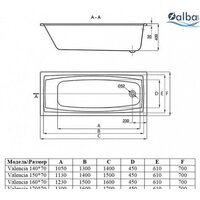 Ванна Alba Spa Valencia 170x70 (с ножками) - Превью изображения №5 — Интернет-магазин ПроЗаказ