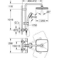 Душевая система  Grohe Tempesta Cosmopolitan System 250 Cube 26689000 - Превью изображения №4 — Интернет-магазин ПроЗаказ