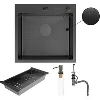 Кухонная мойка Roxen Simple 560220-50B-GR графит/текстурная PVD покрытие (с коландером и дозатором) - Превью изображения №11 — Интернет-магазин ПроЗаказ