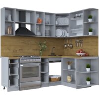 Готовая кухня Интерлиния Тренд 1.5x2.2 правая (луна/белый/серый каспий) - Превью изображения №3 — Интернет-магазин ПроЗаказ