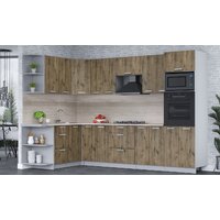 Готовая кухня Интерлиния Мила Лайт 1.68x3.0 левая (дуб веллингтон/дуб веллингтон/травертин серый) - Превью изображения №3 — Интернет-магазин ПроЗаказ