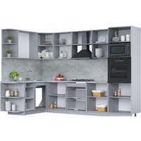 Готовая кухня Интерлиния Мила Лайт 1.68x3.0 левая (дуб веллингтон/дуб веллингтон/травертин серый) - Превью изображения №2 — Интернет-магазин ПроЗаказ