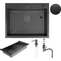 Кухонная мойка Roxen Simple 560220-60B-GR графит/текстурная PVD покрытие (с коландером и дозатором) - Превью изображения №11 — Интернет-магазин ПроЗаказ