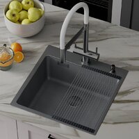 Кухонная мойка Roxen Snake 560220-45-BS PVD графит/текстурная поверхность (с ролл-матом и дозатором) - Превью изображения №3 — Интернет-магазин ПроЗаказ