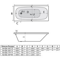 Ванна Alba Spa Sevilla 170x75 (с ножками) - Превью изображения №3 — Интернет-магазин ПроЗаказ