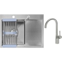 Saniteco 6550-L + Spike F9S07011 (сатин, с сифоном, дозатором и коландером)