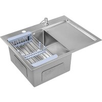 Кухонная мойка Saniteco 6550-L + Spike F9S07011 (сатин, с сифоном, дозатором и коландером) - Превью изображения №5 — Интернет-магазин ПроЗаказ