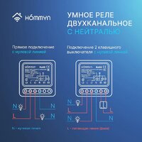 Реле Hommyn zigbee 2 канала RLZBN02 (с нейтралью) - Превью изображения №7 — Интернет-магазин ПроЗаказ
