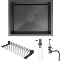 Кухонная мойка Roxen Uno 560210-54B-V графит/текстурная PVD покрытие (с ролл-матом и дозатором) - Превью изображения №9 — Интернет-магазин ПроЗаказ