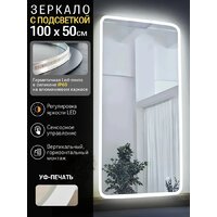 Зеркало с подсветкой  EMZE Smartphone 50x100 LED.UV.SMART.50.100.BEL (белый с УФ-окантовкой и подсветкой) - Превью изображения №2 — Интернет-магазин ПроЗаказ