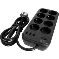 Сетевой фильтр Powercom SP-08 USB03AB (1.8 м, 8 розеток, черный) - Превью изображения №2 — Интернет-магазин ПроЗаказ