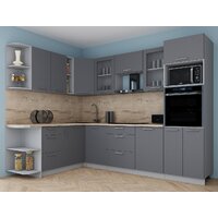 Готовая кухня Интерлиния Мила Gloss 1.88x2.8 левая (серый софт/серый софт/травертин серый) - Превью изображения №3 — Интернет-магазин ПроЗаказ