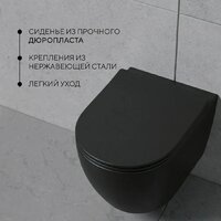 Унитаз подвесной Lauter Augsburg 21109EC + I012709 + I090138 (черный матовый с кнопкой смыва черный матовый) - Превью изображения №6 — Интернет-магазин ПроЗаказ