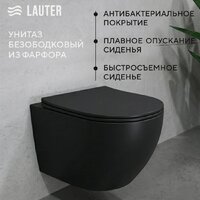 Унитаз подвесной Lauter Augsburg 21109EC + I012709 + I090138 (черный матовый с кнопкой смыва черный матовый) - Превью изображения №2 — Интернет-магазин ПроЗаказ