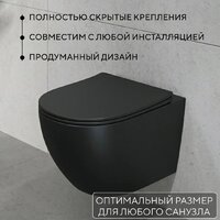 Унитаз подвесной Lauter Augsburg 21109EC + I012709 + I090138 (черный матовый с кнопкой смыва черный матовый) - Превью изображения №4 — Интернет-магазин ПроЗаказ