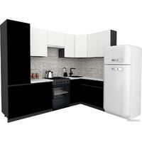 ВерсоМебель Эко-7 1.4x2.6 правая (белый фасадный/черный/ст.мрамор итальянский)