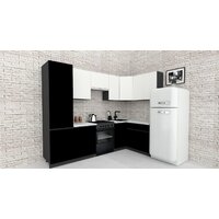 Готовая кухня ВерсоМебель Эко-7 1.4x2.6 правая (белый фасадный/черный/ст.мрамор итальянский) - Превью изображения №2 — Интернет-магазин ПроЗаказ