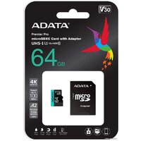 Карта памяти ADATA Premier Pro AUSDX64GUI3V30SA2-RA1 microSDXC 64GB (с адаптером) - Превью изображения №4 — Интернет-магазин ПроЗаказ