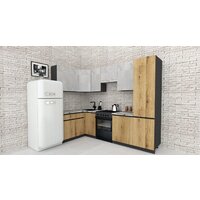 Готовая кухня ВерсоМебель Эко-7 1.4x2.6 левая (бетонный камень/дуб эвок прибрежный/ст.мрамор итальянский) - Превью изображения №2 — Интернет-магазин ПроЗаказ