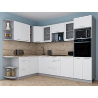 Готовая кухня Интерлиния Мила Gloss 1.88x2.8 левая (белый софт/белый софт/травертин серый) - Превью изображения №3 — Интернет-магазин ПроЗаказ