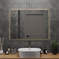  Roxen Зеркало Frida c подсветкой 510215-90 (90x70) в тонком металлическом профиле в цвете брашированное золото - Превью изображения №5 — Интернет-магазин ПроЗаказ