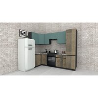 Готовая кухня ВерсоМебель Эко-7 1.2x2.6 левая (сумеречный голубой/дуб гранж песочный/ст.альберика) - Превью изображения №2 — Интернет-магазин ПроЗаказ