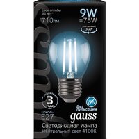Светодиодная лампочка Gauss Filament Globe E27 9 Вт 4100 К 105802209 - Превью изображения №2 — Интернет-магазин ПроЗаказ