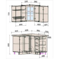 Готовая кухня Интерлиния Мила Деко 1.2x1.2 (мята/травертин серый) - Превью изображения №3 — Интернет-магазин ПроЗаказ