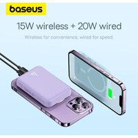 Внешний аккумулятор Baseus Magnetic Mini Air Wireless Fast Charge Power Bank 20W 10000mAh (сиреневый) - Превью изображения №10 — Интернет-магазин ПроЗаказ