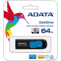 USB Flash ADATA DashDrive UV128 64GB (черный/синий) - Превью изображения №4 — Интернет-магазин ПроЗаказ